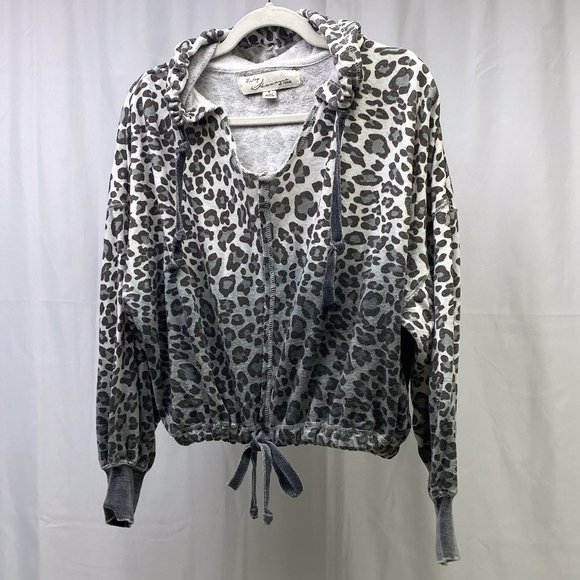 Leopard Print Women's Cropped Hoodie Lightweight Sweatshirt Vintage Havana Small - Picture 4 of 11